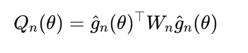 Mathematical equation representing the GMM estimator minimization function.